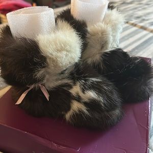 Real Fur Soft Suede Leather Bottom Slipper Booties Infant 18-24 mths Size 5-6